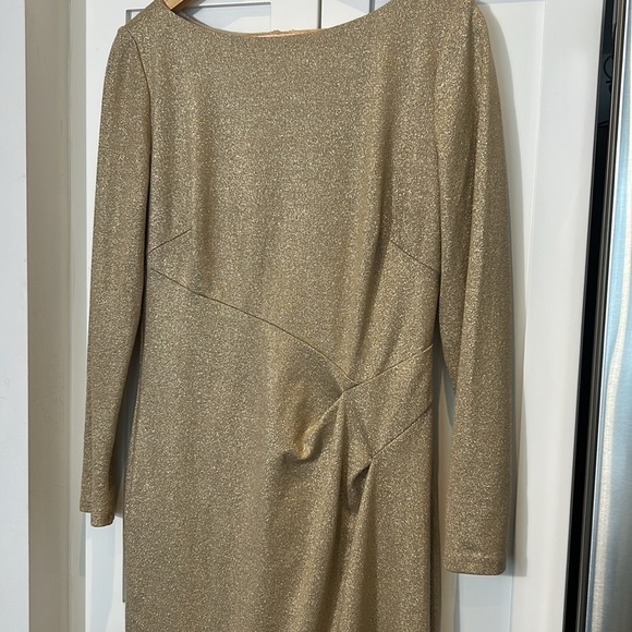 Lauren Ralph Lauren Gold Tone Sparkle Long Sleeve Cocktail Midi Dress Size 12 - Picture 7 of 17